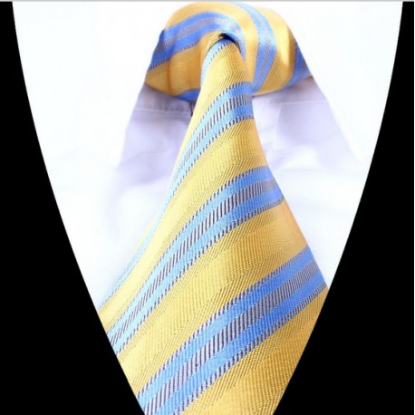 Hedvábná kravata žluto  modrá pruhovaná