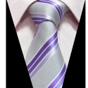 Hedvábná kravata šedá fialová pruhovaná