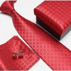 Dárková sada červené kravaty s manžetovými knoflíčky a kapesníčkem